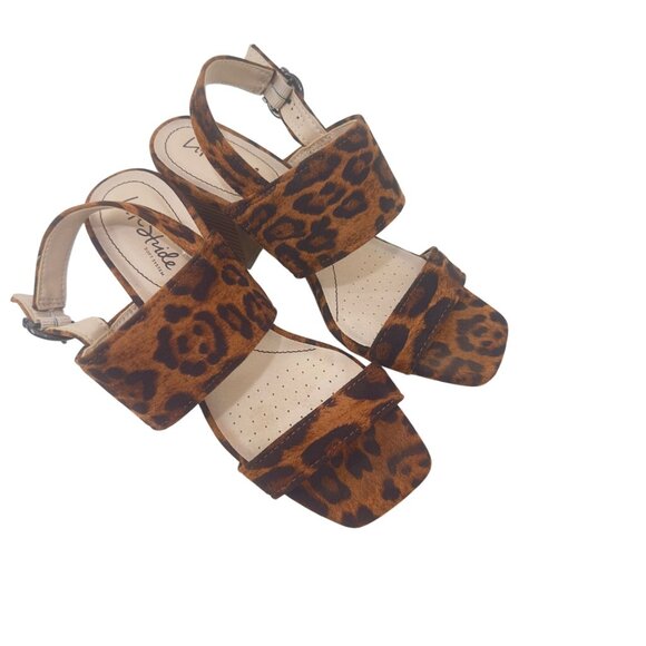 LifeStride TEDDI Women SZ 7W Leopard Print Open-Toe Block Heel Sandal Faux Suede - Picture 6 of 14